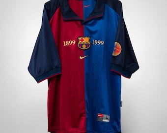 Vintage retro Retro Barcelona Jersey , Retro Football Shirt , Barcelona 100 Year Anniversary Jersey Retro Barca Home 1999-2000 Retro Jersey