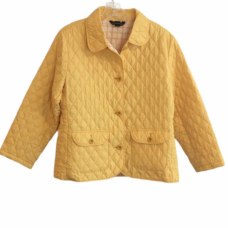 Vintage Lands End Quilted Yellow Jacket Etsy