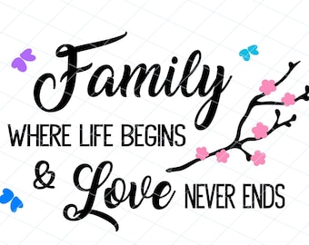Family-Where Life Begins / Family Love / Home / SVG / Cut File / Sublimation / Cricut / Silhouette