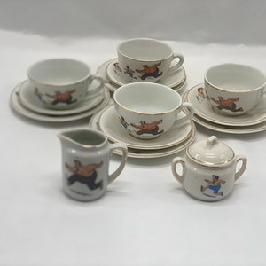 Vintage mini Teacups  dish set for four with creamer and sugar dish