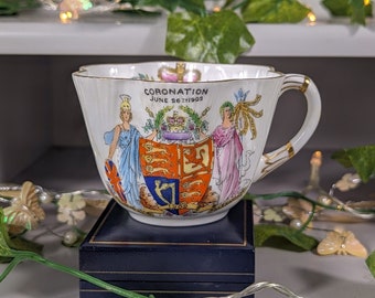 Antique Pre Shelley Foley Royal Memorabilia Cup Mug from 1902 Celebrating the Coronation of King Edward VII & Queen Alexandra