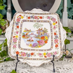 Vintage Paragon Bone China Manchu Pattern Square Scalloped Serving Plate