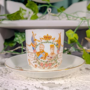 Antique 1911 UK Royal Coronation Cup and Saucer: King George V & Queen Mary Memorabilia