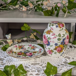Vaso piccolo floreale Vintage Cottagecore con coperchio e set di piatti coordinati
