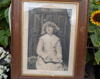 Antique Framed Print: The Little Puritan Victorian Girl - 19.2x15 Inches
