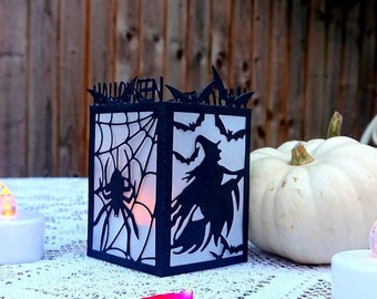 Witch & Spider Candle Lantern Luminary Halloween Decor