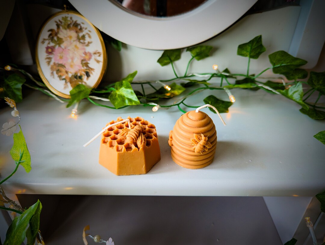 Made to Order, Available Both Scented and Unscented, Small Bee Hive and Candle Set