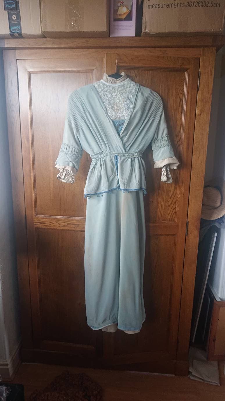 Antique vintage Edwardian Silk gown with cotton underdress.