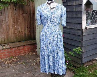 True 80's vintage blue floral Yessica dress