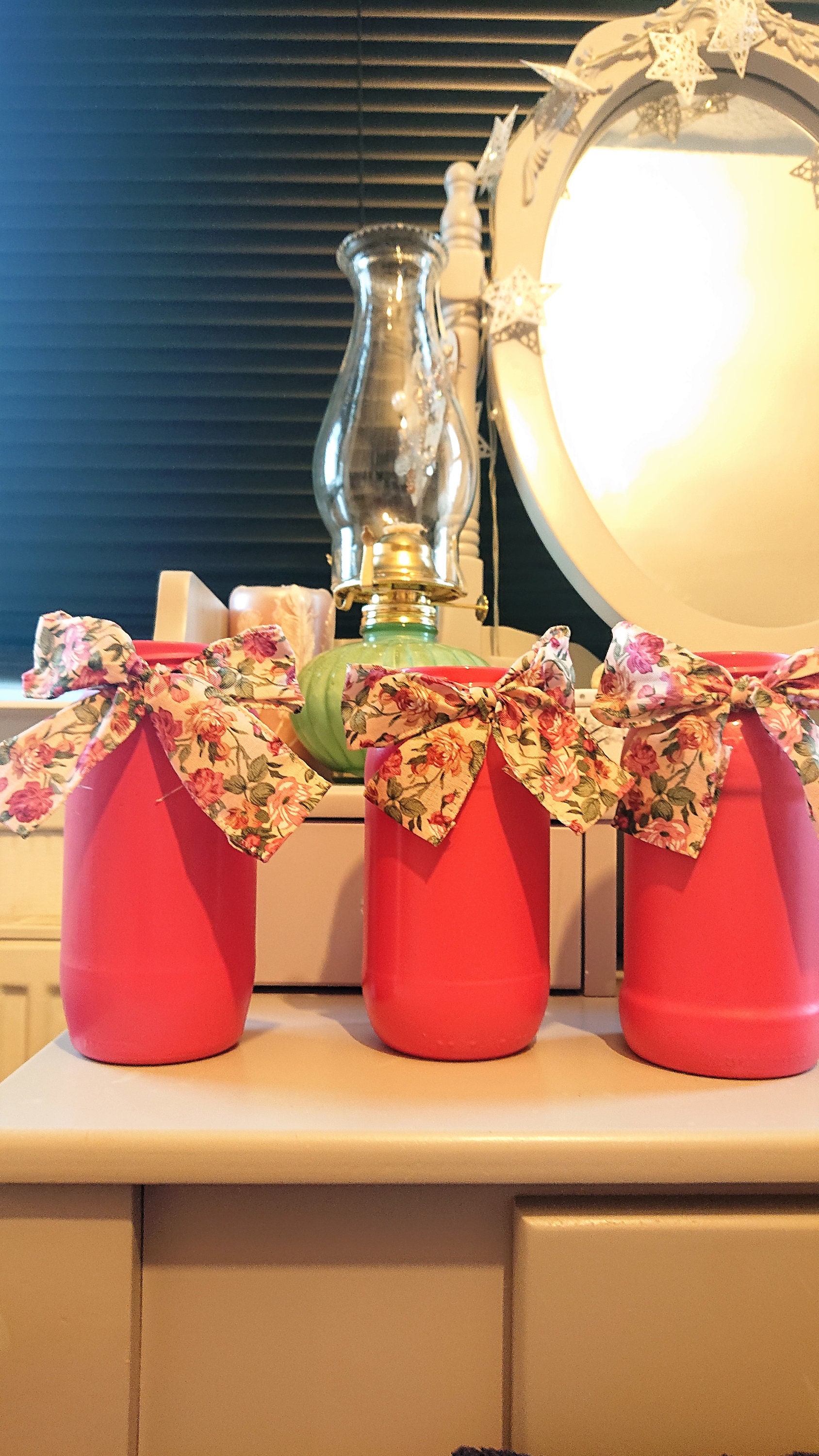 Berry Pink Small Vase Set of 3 Glass Bottles Decorated With Etsy UK