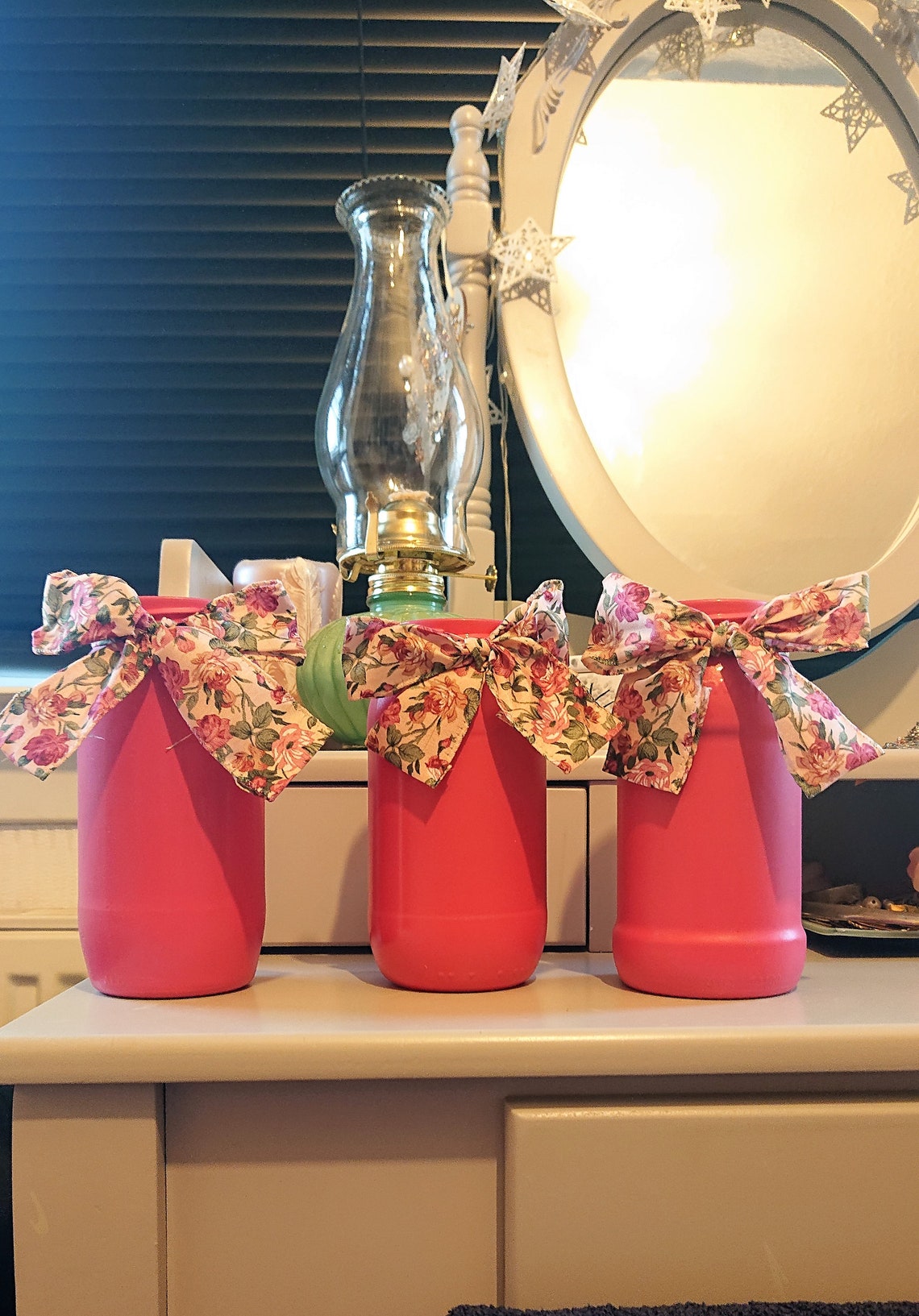 Berry Pink Small Vase Set of 3 Glass Bottles Decorated With Etsy UK