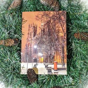Lot de 5 - Grande carte de Noël A5 avec photographies de la cathédrale de York. Grande carte de Noël avec photo, scène de neige de Noël de la cathédrale de York, format A5