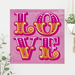 LOVE Print Gift | Love Retro Style Typography Unframed Print | LOVE Carnival Style Typography Fun Wall Decor | Graphic LOVE