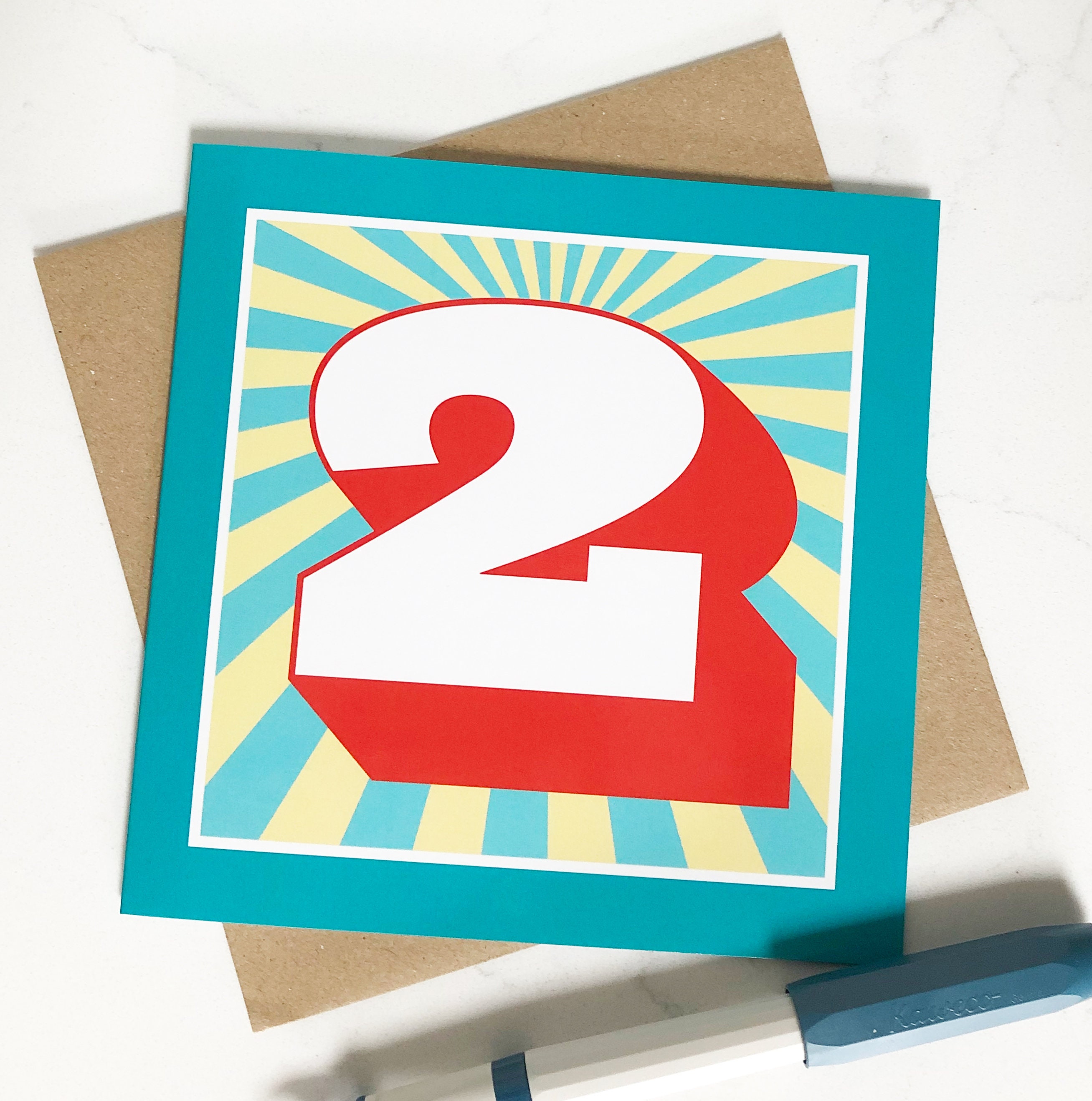 Vibrant 2nd Birthday card for baby Number 2 Birthday card Born in 2020