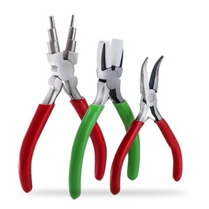3Pcs Jewelry Pliers Kit, 6 in-1 Bail Making looping Pliers,Artistic Wire Nylon Jaw Pliers Bent chain Nose Pliers for jewelry Making & Crafts