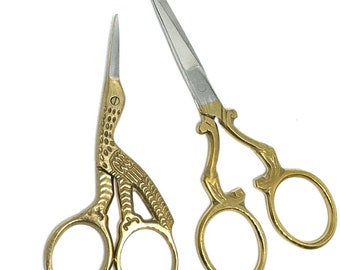 Embroidery Pair of Gold Scissor Hummingbird Stork Bird Stainless Steel Quality Scissors for Sewing, Thread Yarn Cutter