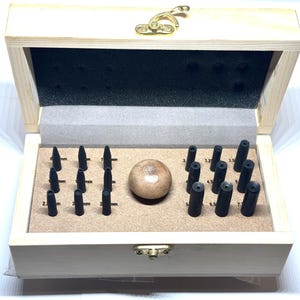 Jewelers Craft 18 Round Bezel Punch Tool Set for Stone Setting Ring Wooden Box