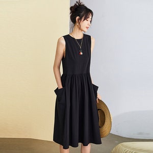 Women&#39;s linen cotton dress sleeveless dress linen loose dress linen madi dress oversized clothing plus size dress summer dress N236