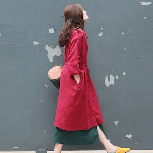 Women&#39;s linen maxi dress long sleeves fall dress linen clothing for women linen dresses with pockets and belt bridesmaid Christmas gift X22