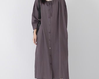 Oversize summer cotton linen dress women's maxi dress side pockets soft loose clothing plus size dress eight-sleeved casual shirtdress F566