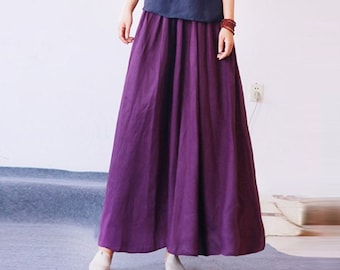 Jupe longue en lin pour femmes avec poches jupe en lin jupe vintage plus jupe taille jupe maxi, jupe printemps automne personnalisée Une jupe ligne R12-4