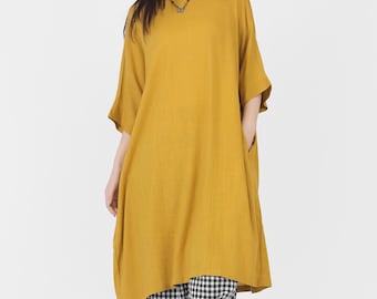 Oversized Tops with Pockets Half Sleeve Casual Draping Top Cotton Linen Loose Blouse Plus Size Tops Soft Casual Women's Linen Clothing F585