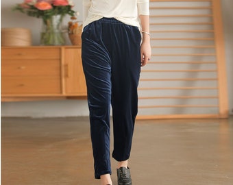 Velvet pants for women Elastic waist pants Loose long pants wide leg trousers fall tapered pants plus size pants large size pants R44-1