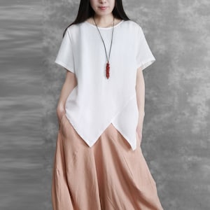 Women's linen tops cotton linen blouses oversized shirt short sleeves tops loose casual spring and summer top Custom plus size clothing N187