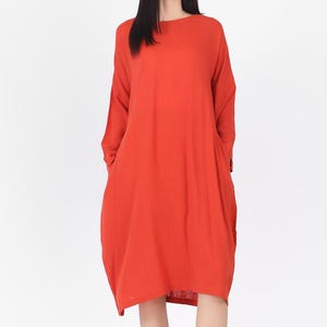 Cotton Linen Long Sleeves Dress Cocoon Linen Dress Minimalist Stylish Women Oversized Dress with Pockets Casual Loose Fitting Dress B25 0617