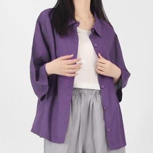100% Linen Shirt Loose Linen Blouse Women linen top Oversized Shirt Plus Size Clothing 3/4 sleeves shirt Tunic Shirt Custom Clothing F33
