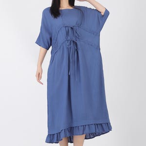 Women&#39;s Linen Cotton Dress Oversized Boho Dress Casual Loose Summer Dress Plus Size Linen Dress Romantic Dress Waist Belt Dress F38 0616