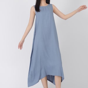 Linen dress for women Sleeveless Summer maxi cotton linen dress Loose oversize dress with pockets, long caftan linen plus size clothing A63