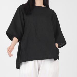 Oversized Shirt 100% Linen Tops Loose Blouse Spring Summer Plus Size Clothing Casual linen Tops Plus Size Tops Handmade Clothing F79 0618