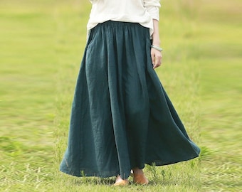 Women&#39;s linen long skirt, vintage skirt, linen skirt, women skirt, plus size skirt, maxi skirt, fall spring skirt custom hand made skirt R12