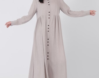 New Spring Cotton Dress Long Sleeve Shirt Dresses Buttons Tunics Loose Dress  Knee Blouse Customized Dress Plus Size Clothing Linen - Etsy