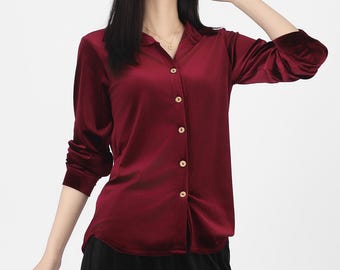 Camicetta In Velluto Donna Scollo A V | Maniche Lunghe E Vestibilità Slim | Elegante E Morbida Per Inverno