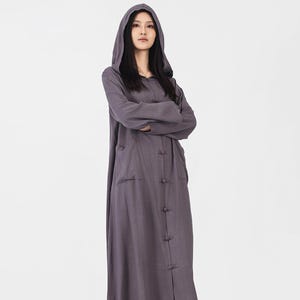 Women Cotton Linen Jacket with Pockets Long Hooded Coat Long Sleeve Maxi Cardigan Plus Size Coat Casual Loose Robes Loose Button Dresses S24