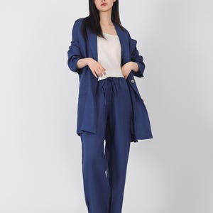 Blazer de lino a medida, traje de lino para mujer, blazer de lino puro, traje informal, chaqueta de lino, blazer minimalista extragrande, ropa hecha a mano F577