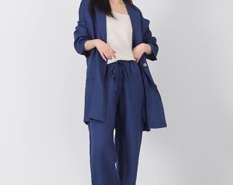 Tailored Linen Blazer Women’s Linen Suit Pure Linen Blazer Casual Suit Linen Jacket Oversized Minimalist Blazer Handmade clothing F577