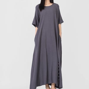 Cotton Linen Long Loose Dress with Pockets Plus Size Boho Dress Maxi Dress Soft Casual Loose Robes Half Sleeves Robes Customized Dress A55