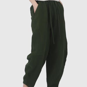 Thick Linen Cotton Pants Lantern Pants Loose Fitting Pants Wide Leg Pants Elastic Waist Pants for Women Custom Spring Fall Pants B33 8