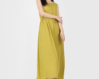 Summer Sleeveless Dress with Pockets Casual Cotton Linen Dresses Boho Sundress Oversize Long Dresses  Customized Loose Fit Dress F567 0619