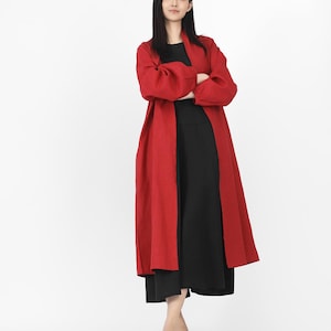 100% Linen Coat Long Linen Jacket with Pockets Summer Cardigan Oversized Linen Blouse Handmade Linen Clothing For Women F286 0613