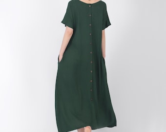Customizable Cotton Linen Dress with Full Button Summer Short Sleeve Dress Soft Bridesmaid Dress Casual Loose Soft Dress Gift for Her A89