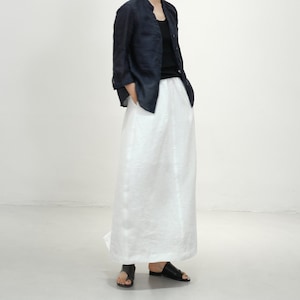 Linen skirt with pockets shift skirt women pure linen maxi skirt plus size skirt spring summer skirt custom boho elastic waist skirt F483