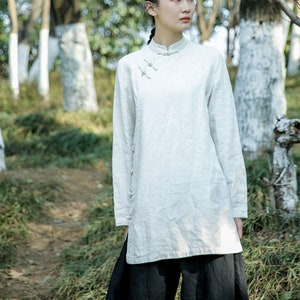 Linen tops for women, long sleeves shirt, loose linen blouses, linen tunic tops plus size clothing, soft large size boho spring clothing N7