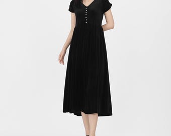 Velvet Dress Short Sleeve V Neck Dress Velvet Bridesmaid Dress Wedding Dress Fit and Flare Dress Romantic Elegant Dress Evening Dress R46