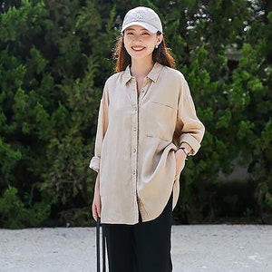 Women&#39;s Top Linen Shirt Blouses 100% Linen Top Long Sleeves Oversized Shirt Custom Loose Linen Clothing Plus Size Blouses For Women F517