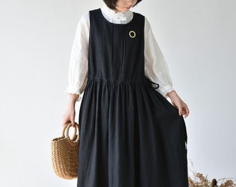 Vestido de lino y algodón para mujer, sin mangas, holgado, de lino, midi, talla grande, de verano, con delantal y cinturón, F526