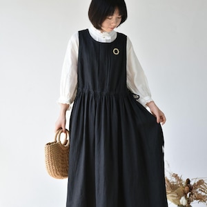 レディース リネン コットン ドレス ノースリーブ リネン ルーズ タンクドレス リネン ミディドレス オーバーサイズ 服 プラスサイズ 夏用 エプロンドレス ベルト付き F526